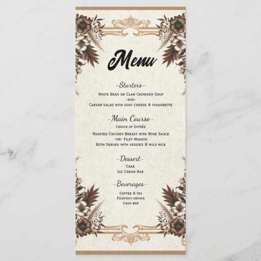 Elegante  Boheemse Bloemen Wedding Menu (Voorkant)