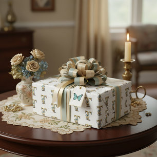 Elegante boheemse bloemletter T Cadeaupapier