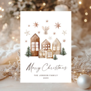 Elegante Boheemse Kerstmis Samenstelling Groet Feestdagenkaart