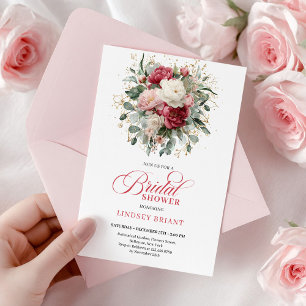 Elegante Boheemse Rode Blos Gouden Rozen Bruiloft Kaart