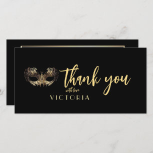 Elegante Boheemse Zwart Goud Masquerade Dank u Bedankkaart