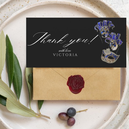 Elegante Boheemse Zwarte Zilveren Maskerade Bedankkaart