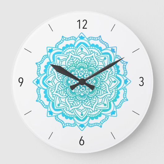 Élégante Bohème Turquoise Mandala Grande Horloge (Recto)