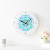 Élégante Bohème Turquoise Mandala Grande Horloge (Maison)