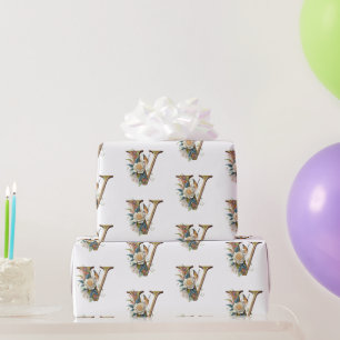 Elegante bohemian bloemenletter V Cadeaupapier