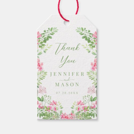 Elegante Bohemian roze bloemenbruiloft dank u Cadeaulabel (Voorkant)