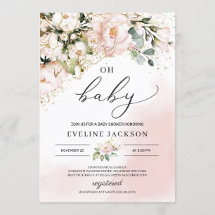 Elegante bohemien blush roze floral oh baby shower kaart