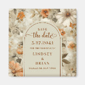 Elegante Boho Aardse Ivoor Olijf Bloemige Save Dat Magneet (Voorkant)