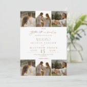 Elegante Boho Beige & Witte Foto Huwelijk Kaart (Staand voorkant)