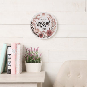 Elegante Boho Beste Moeder Ooit Sticker - Roze Blo Grote Klok