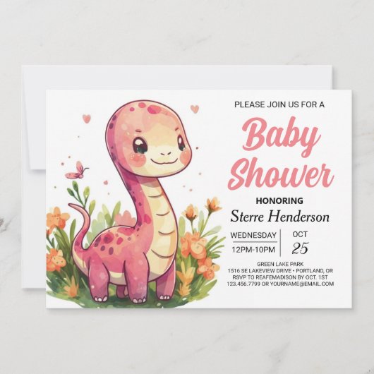 Elegante Boho bewerkbare Dinosaur Meisje Baby show Kaart (Voorkant)