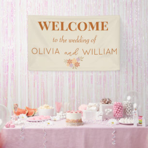 Elegante Boho Bloemen Trouwbanner Spandoek