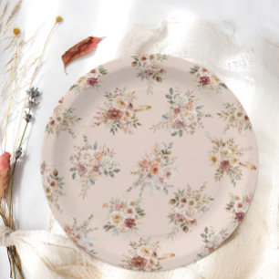 Elegante Boho Bloemige Baby Shower Papieren Bordje