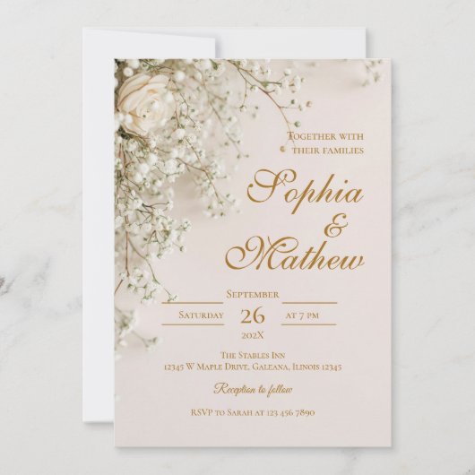 Elegante Boho Bloemige Bruiloft Kaart (Voorkant)