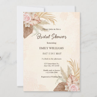 Elegante Boho Bloemige Pampagras Bruiloftsborrel Kaart