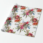 Elegante Boho Bloemige Rood Botanische Trouwcadeau Cadeaupapier (Uitgerold)