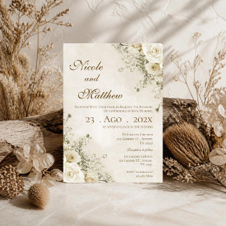 Elegante boho bloemige trouwuitnodiging kaart