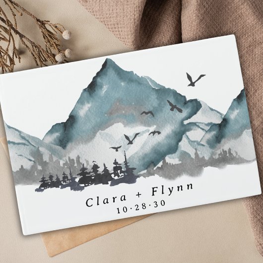 Elegante Boho Blue Mountain Forest bruiloft Gastenboek