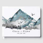 Elegante Boho Blue Mountain Forest bruiloft Gastenboek (Voorkant)