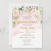 Elegante boho blush bloemengoud glitter Quinceañer Kaart (Voorkant)