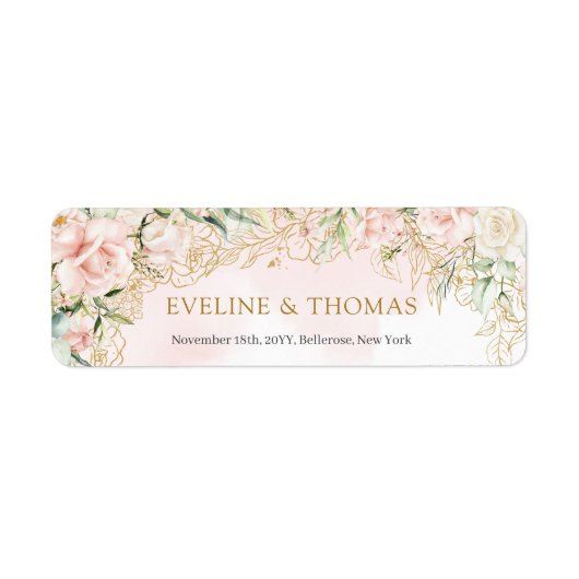 Elegante boho blush bloemengoud glitter salie etiket (Voorkant)
