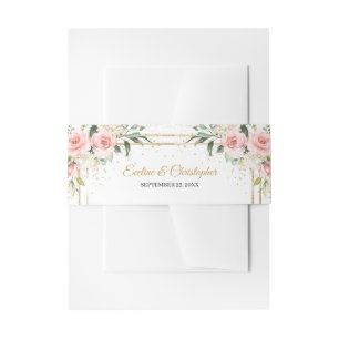 Elegante boho blush roze rozen groen goud lijst uitnodigingen wikkel