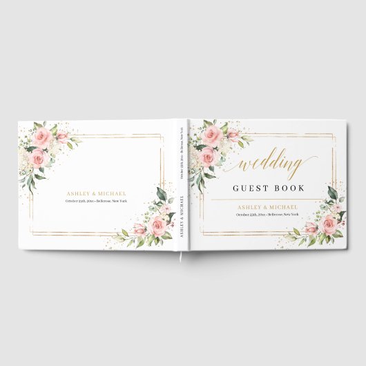 Elegante boho blush rozen groen gouden bruiloft gastenboek (Volledig)