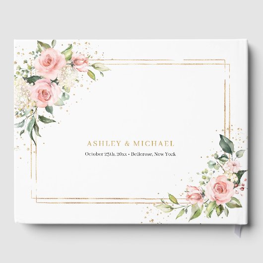 Elegante boho blush rozen groen gouden bruiloft gastenboek (Achterkant)