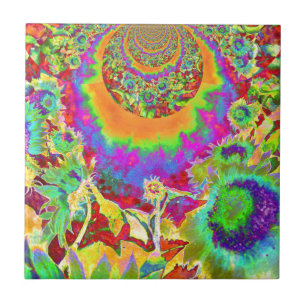 Elegante boho bohemian retro zonnebloemen tegeltje