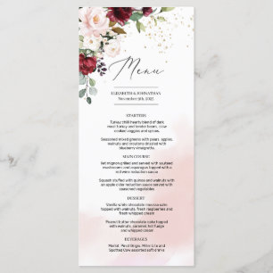 Elegante Boho bordeaux blos roze bloemengroen Menu