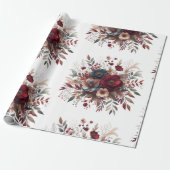 Elegante Boho Bourgogne Rustiek Blauw en Rood Patr Cadeaupapier (Uitgerold)