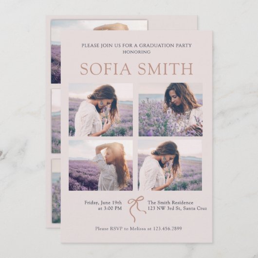 Elegante Boho Bow Graduation Party Uitnodiging (Voorkant / Achterkant)