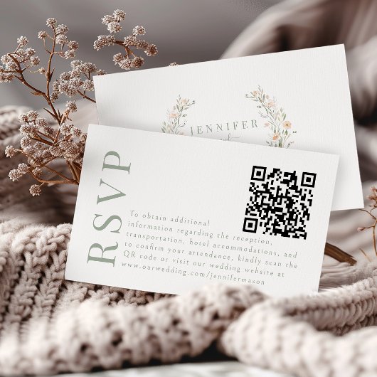 Elegante Boho Bruiloft RSVP QR-codekaarten Informatiekaartje
