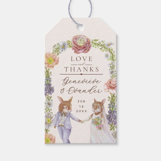 Elegante Boho Bunny Konijn Liefde Bloemen Huwelijk Cadeaulabel (Voorkant)