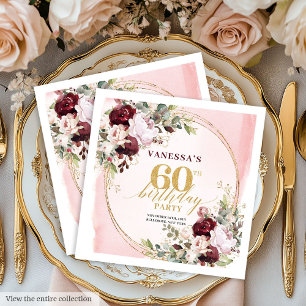 Elegante Boho Burgundy Rozen 60e Verjaardag Servet