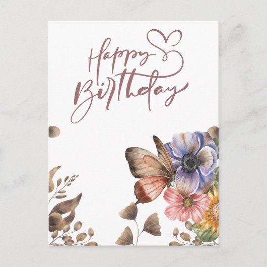 Elegante Boho Butterfly Bloemen Verjaardag Briefkaart (Voorkant)