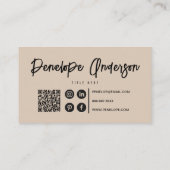 Elegante Boho Cacao Cream QR Code Modern Uniek Visitekaartje (Achterkant)