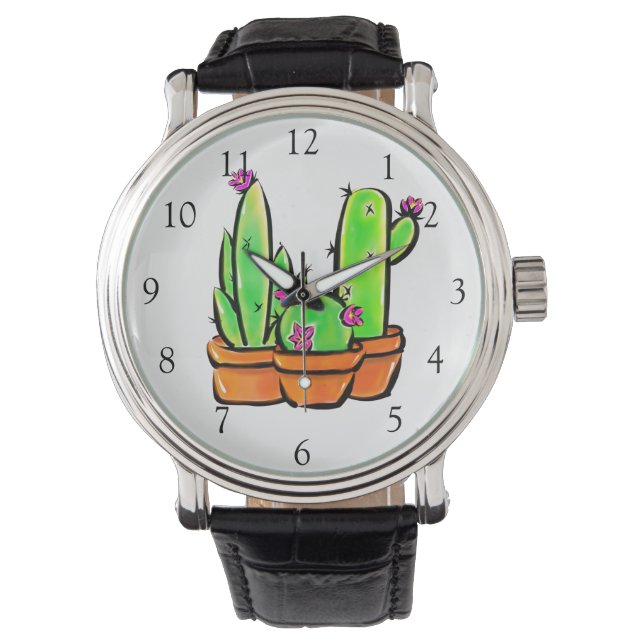 Elegante boho Cactus cactussen vetplanten Horloge (Voorkant)