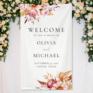 Elegante Boho Chic Bloemen Huwelijk Welkom Spandoek