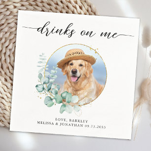 Elegante Boho Chic Drink op mij Hond foto bruiloft Servet