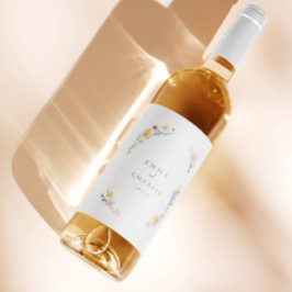 Elegante Boho Chic Pastel bloemen bruiloft Wijn Etiket