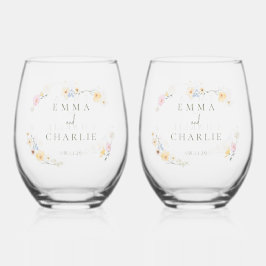 Elegante Boho Chic Pastel bloemen bruiloft Wijnglas Zonder Voet