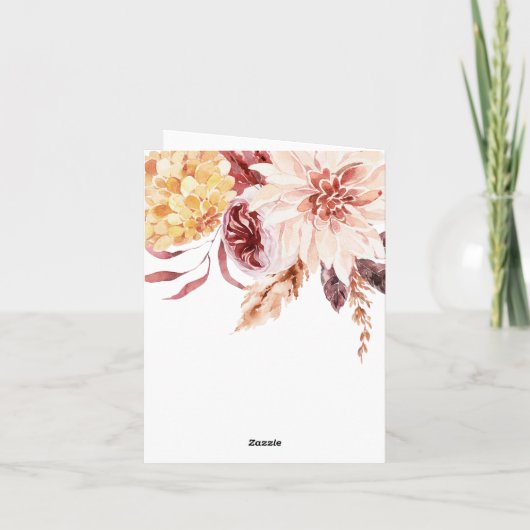 Elegante Boho Chic Waterverf Bloem Bruiloftsborrel Bedankkaart (Achterkant)