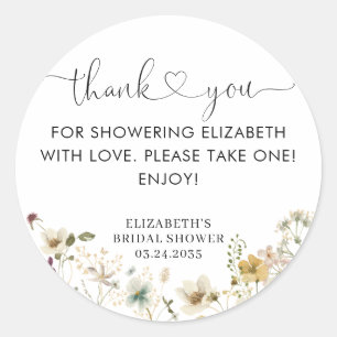 Elegante Boho Chic Wilde Bloem Bloemstuk Bedankt Ronde Sticker