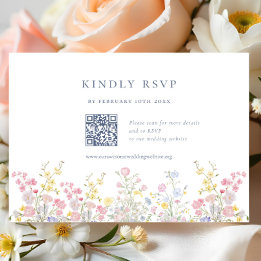 Elegante Boho Chic Wilde Bloemen Trouw QR code RSV RSVP Kaartje