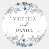 Elegante Boho Dusty Blue bruiloft gunsten Ronde Sticker (Voorkant)