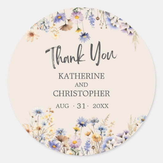 Elegante BOHO Dusty Blue Floral Wedding Bedankt Ronde Sticker (Voorkant)