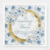 Elegante Boho Dusty Blue Pastel Gold bruiloft serv Servet (Voorkant)