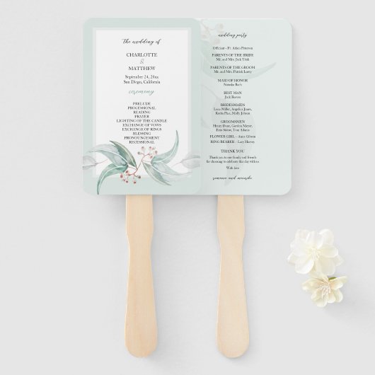 Elegante Boho Eucalyptus Bloemen Waterverf Kunst Handwaaier (Voorkant en achterkant)