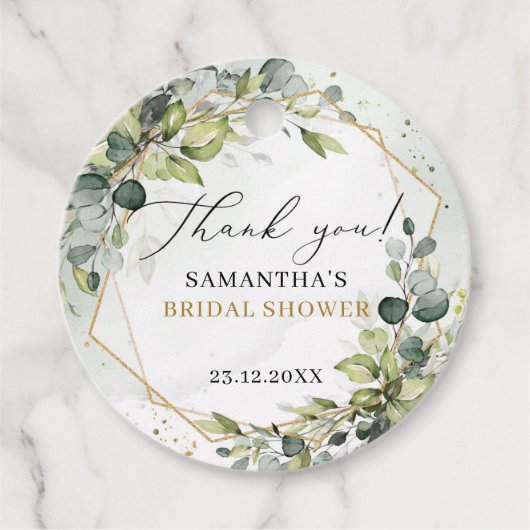 Elegante boho eucalyptus groene bruidsshowers bedankjes labels (Voorkant)